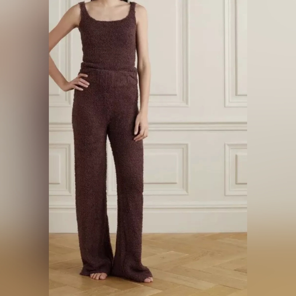 SKIMS Garnet Cozy Knit Boucle Wide Leg Lounge Pants Dark Brown Size L/XL